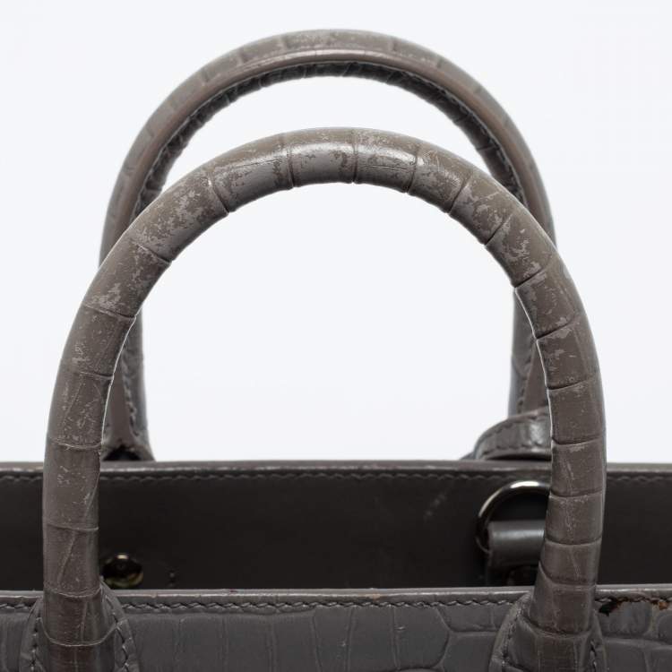 مملوكة مسبقًا Saint Laurent Grey Croc Embossed Leather Nano Classic Sac De Jour Tote