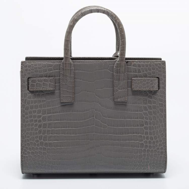 مملوكة مسبقًا Saint Laurent Grey Croc Embossed Leather Nano Classic Sac De Jour Tote