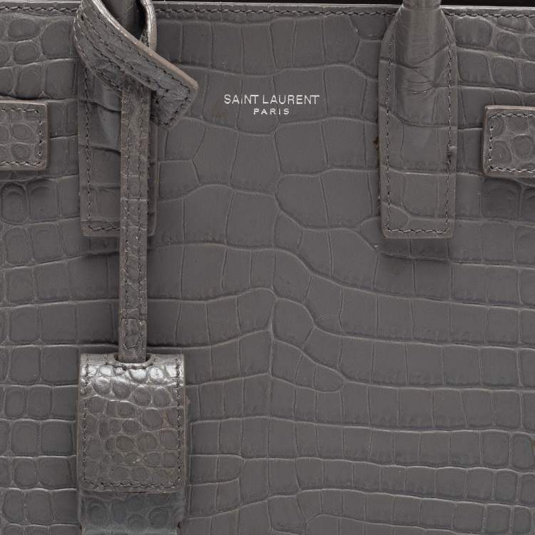 مملوكة مسبقًا Saint Laurent Grey Croc Embossed Leather Nano Classic Sac De Jour Tote