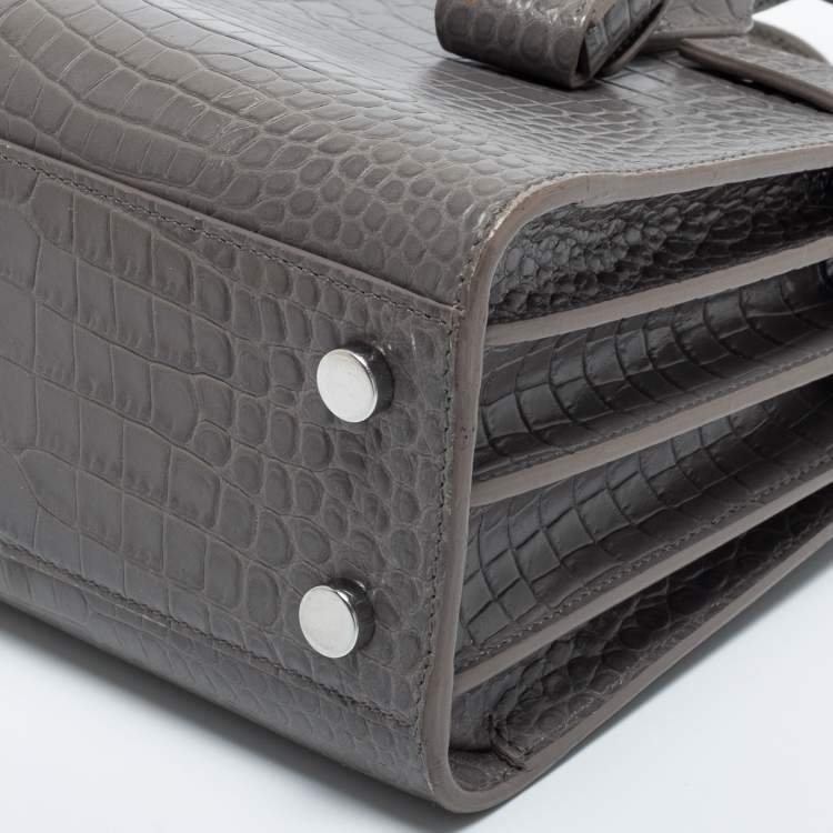 مملوكة مسبقًا Saint Laurent Grey Croc Embossed Leather Nano Classic Sac De Jour Tote