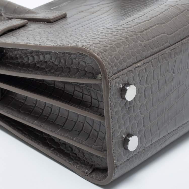 مملوكة مسبقًا Saint Laurent Grey Croc Embossed Leather Nano Classic Sac De Jour Tote