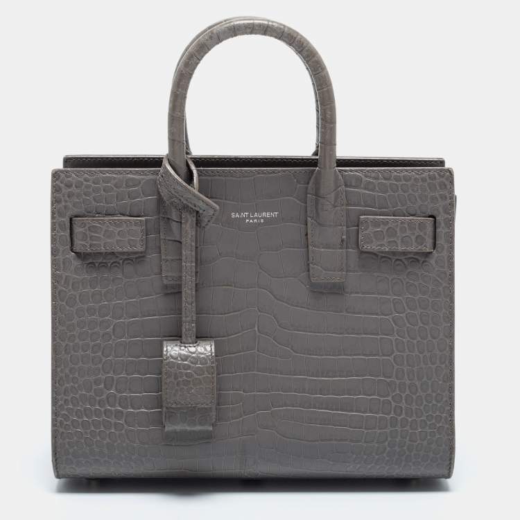 مملوكة مسبقًا Saint Laurent Grey Croc Embossed Leather Nano Classic Sac De Jour Tote