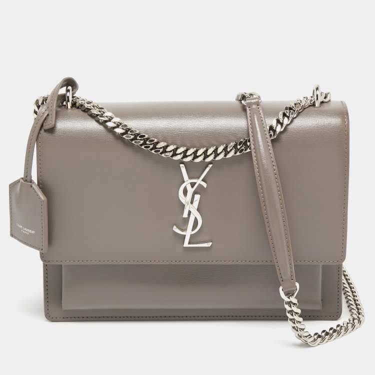 Pre Owned Saint Laurent Grey Leather Medium Sunset Shoulder Bag