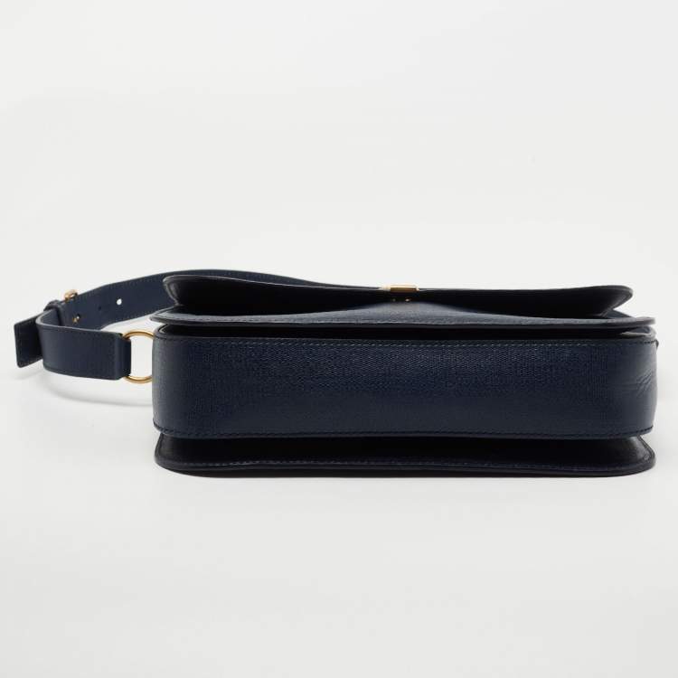 مملوكة مسبقًا Saint Laurent Navy Blue Textured Leather Large Chyc Shoulder Bag