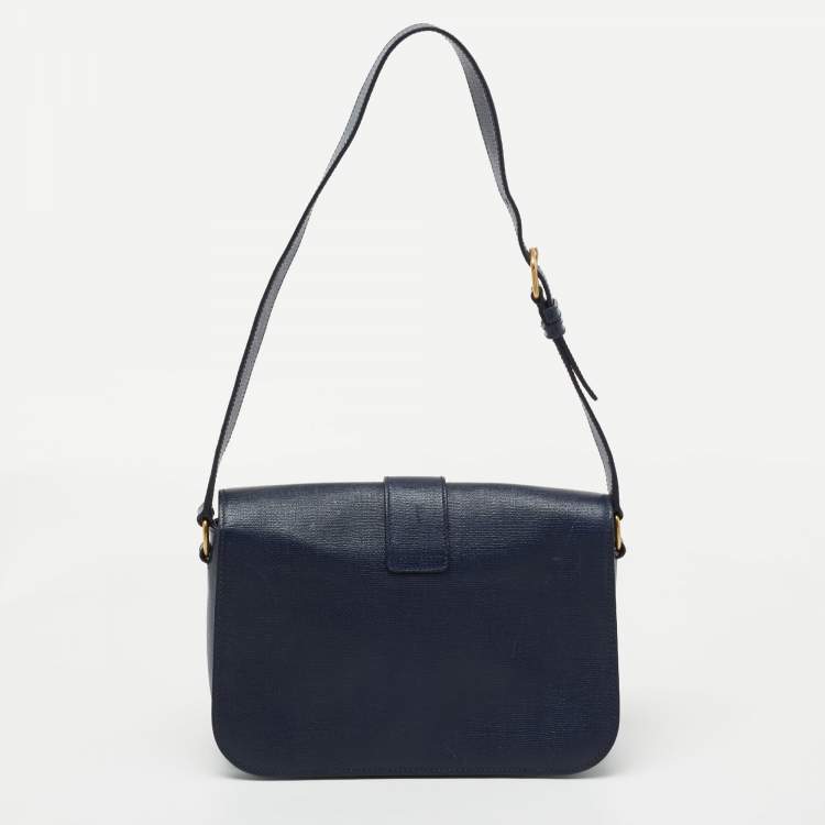 مملوكة مسبقًا Saint Laurent Navy Blue Textured Leather Large Chyc Shoulder Bag