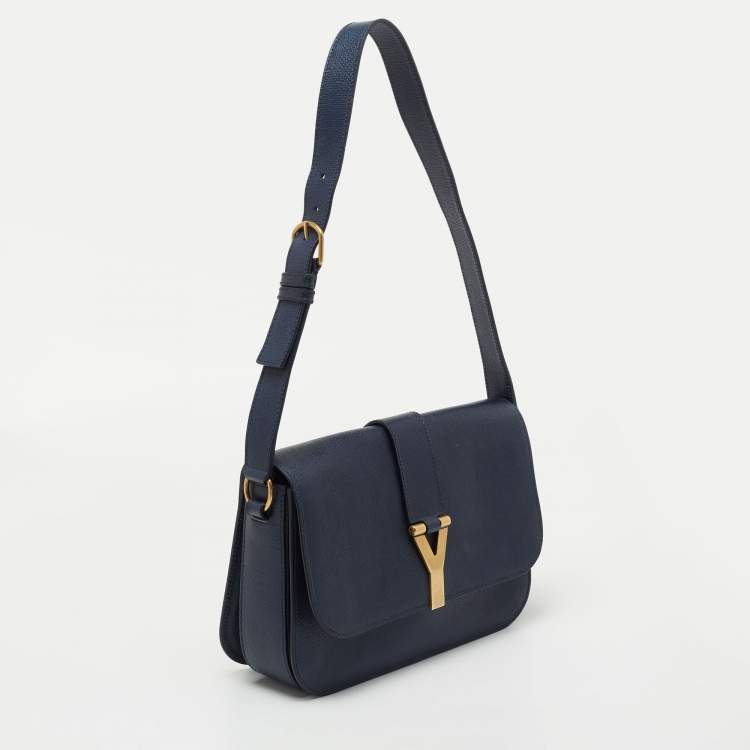 مملوكة مسبقًا Saint Laurent Navy Blue Textured Leather Large Chyc Shoulder Bag