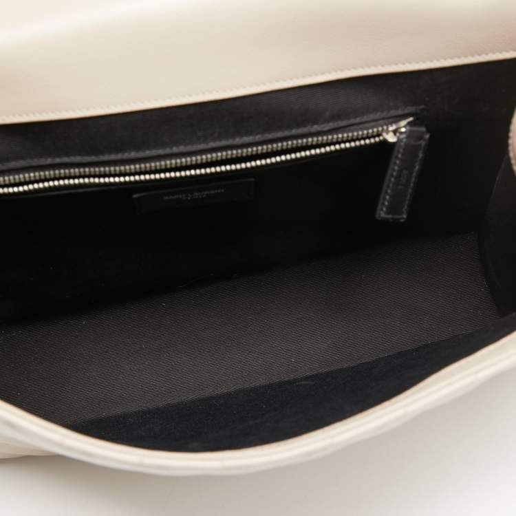 Pre Owned Saint Laurent Beige Matelassé Leather Large Cassandre Flap Bag