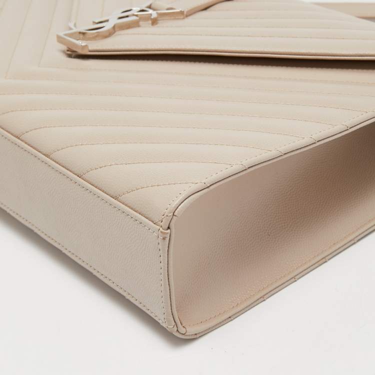 Pre Owned Saint Laurent Beige Matelassé Leather Large Cassandre Flap Bag