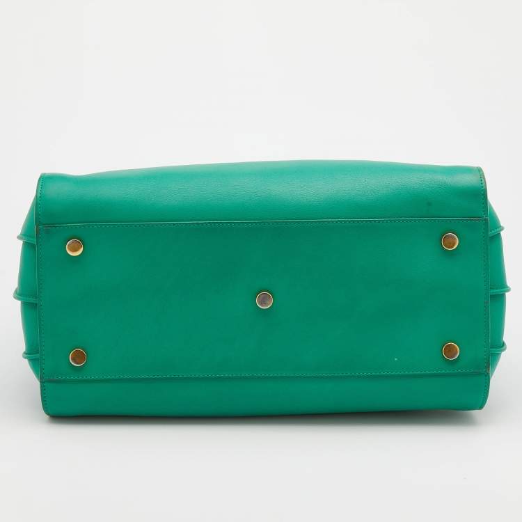 Pre Owned Saint Laurent Green Leather Small Classic Sac De Jour Tote