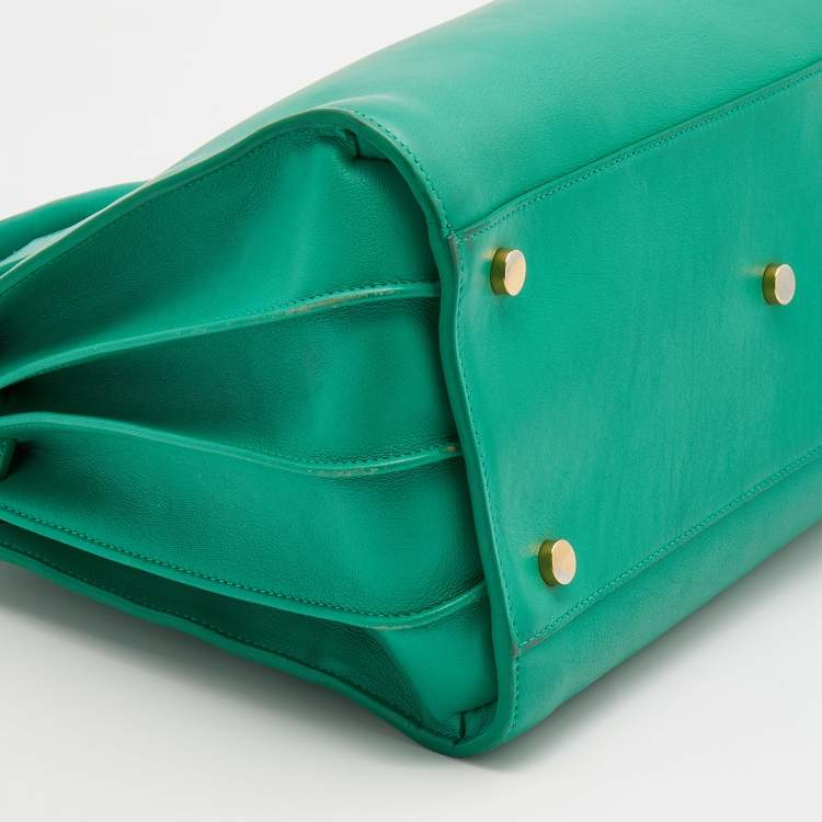 Pre Owned Saint Laurent Green Leather Small Classic Sac De Jour Tote