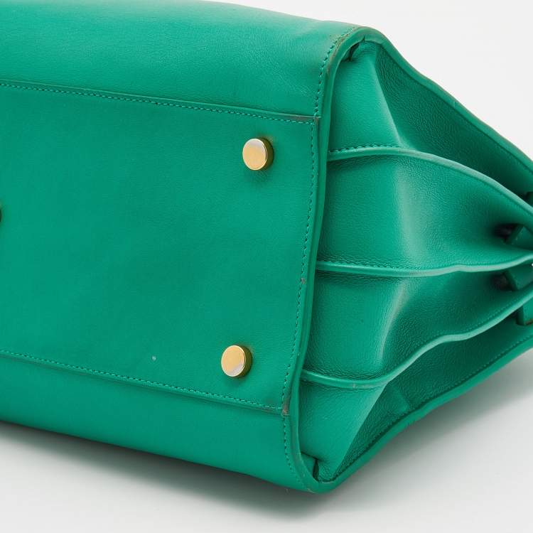 Pre Owned Saint Laurent Green Leather Small Classic Sac De Jour Tote
