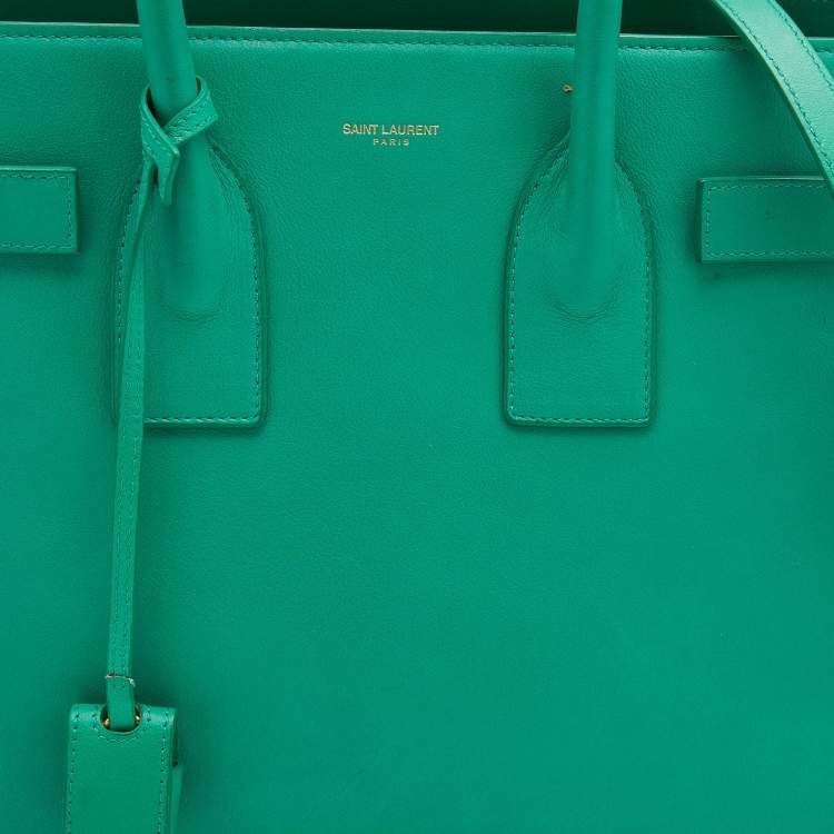Pre Owned Saint Laurent Green Leather Small Classic Sac De Jour Tote
