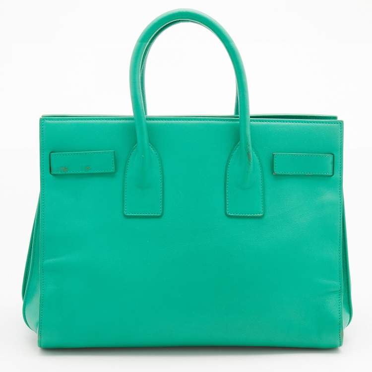 Pre Owned Saint Laurent Green Leather Small Classic Sac De Jour Tote
