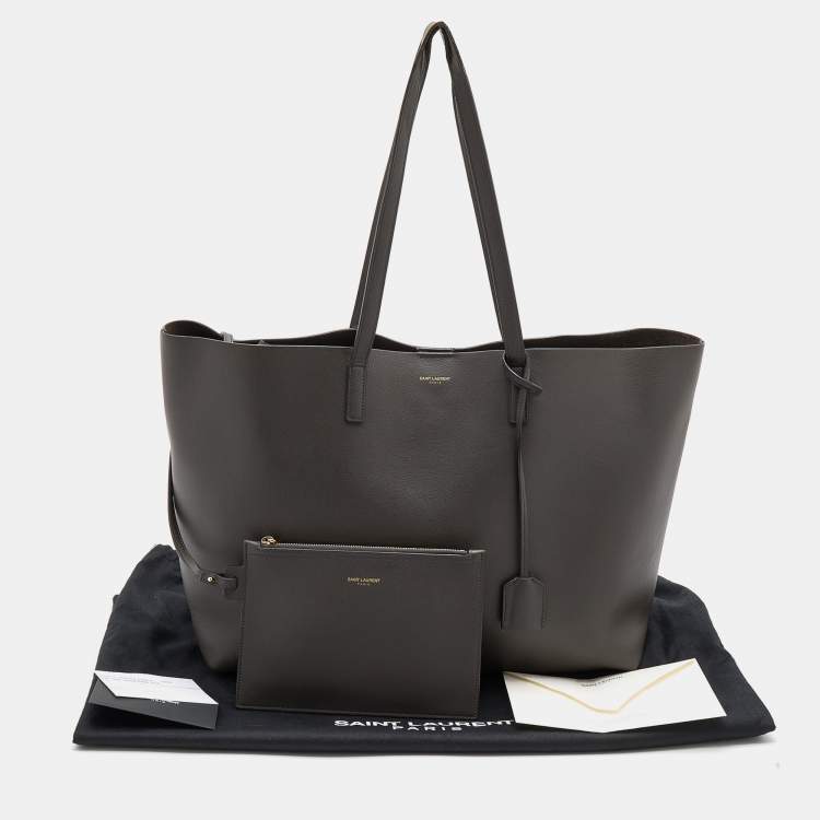 Pre Owned Saint Laurent Dark Grey Leather E/W Shopper Tote