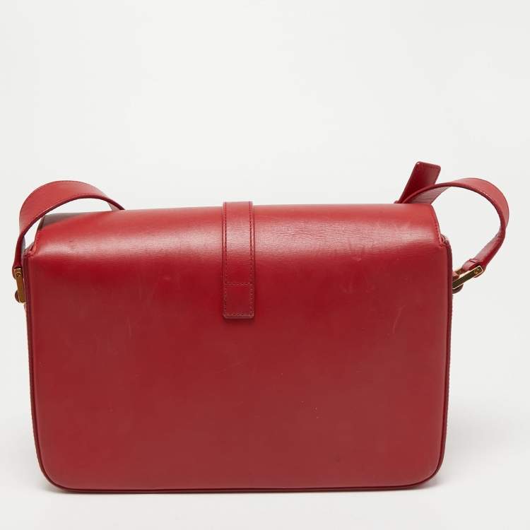 Pre Owned Saint Laurent Red Leather Medium Monogram Universite Shoulder Bag