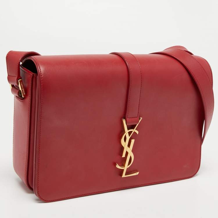 Pre Owned Saint Laurent Red Leather Medium Monogram Universite Shoulder Bag