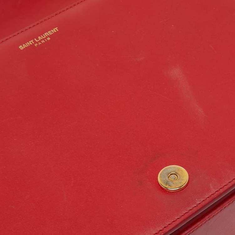 Pre Owned Saint Laurent Red Leather Medium Monogram Universite Shoulder Bag