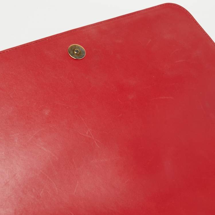 Pre Owned Saint Laurent Red Leather Medium Monogram Universite Shoulder Bag