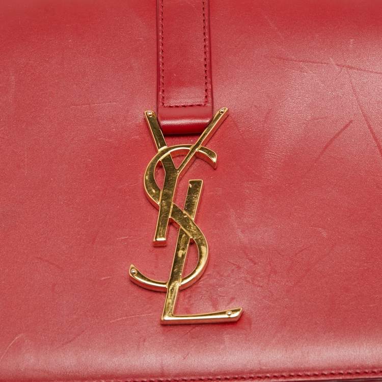 Pre Owned Saint Laurent Red Leather Medium Monogram Universite Shoulder Bag