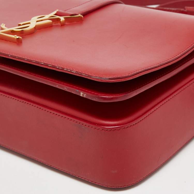 Pre Owned Saint Laurent Red Leather Medium Monogram Universite Shoulder Bag