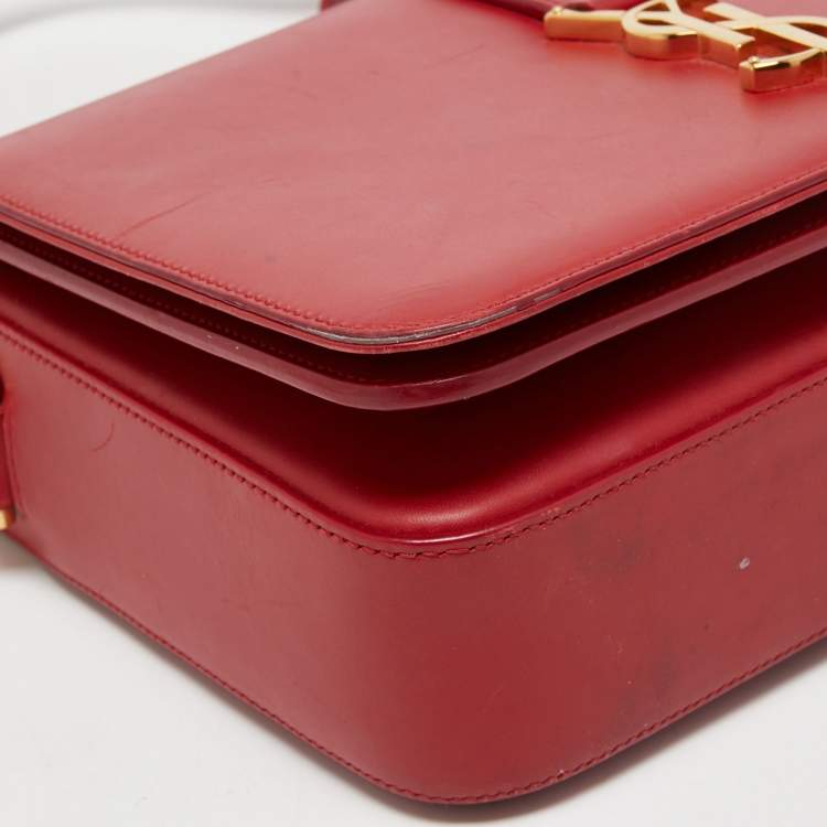 Pre Owned Saint Laurent Red Leather Medium Monogram Universite Shoulder Bag