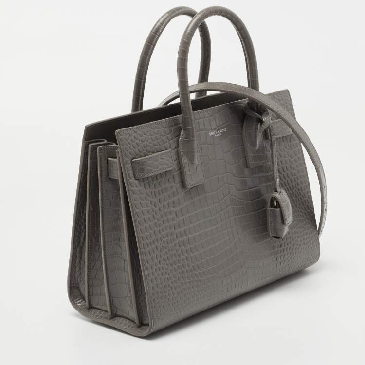 مملوكة مسبقًا Saint Laurent Grey Croc Embossed Leather Baby Classic Sac De Jour Tote