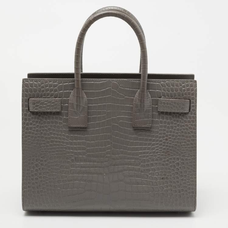 مملوكة مسبقًا Saint Laurent Grey Croc Embossed Leather Baby Classic Sac De Jour Tote