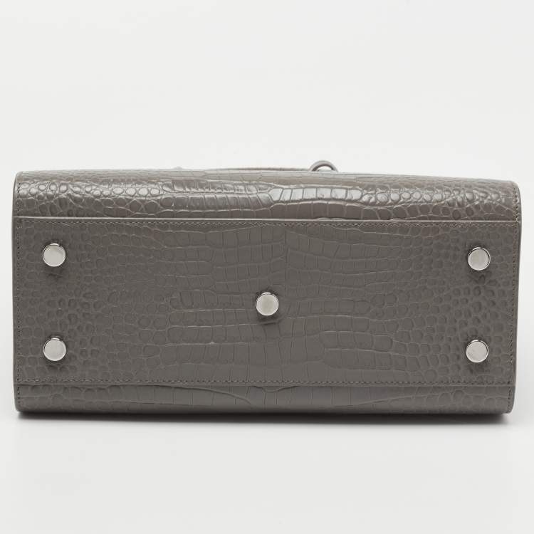 مملوكة مسبقًا Saint Laurent Grey Croc Embossed Leather Baby Classic Sac De Jour Tote