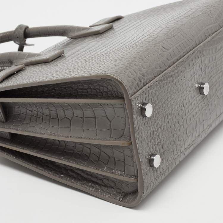 مملوكة مسبقًا Saint Laurent Grey Croc Embossed Leather Baby Classic Sac De Jour Tote
