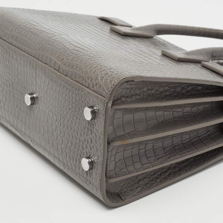 مملوكة مسبقًا Saint Laurent Grey Croc Embossed Leather Baby Classic Sac De Jour Tote