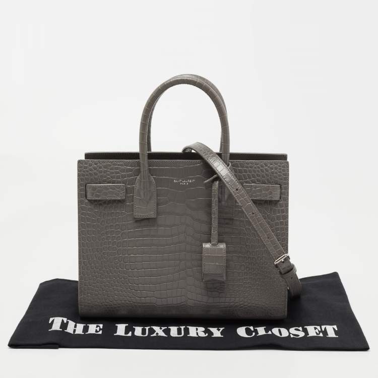 مملوكة مسبقًا Saint Laurent Grey Croc Embossed Leather Baby Classic Sac De Jour Tote
