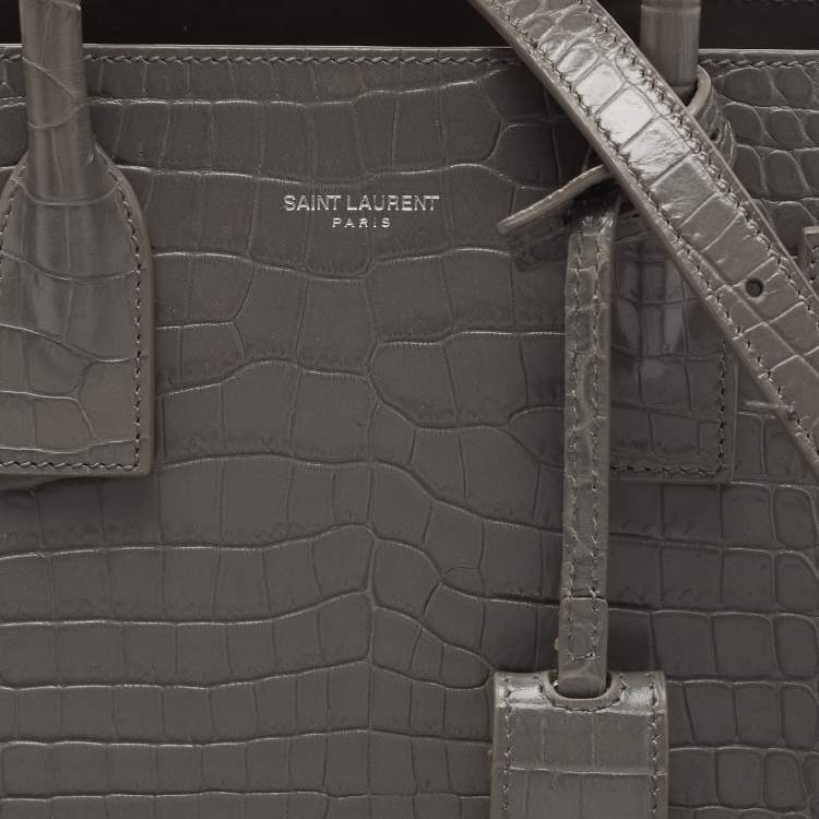 مملوكة مسبقًا Saint Laurent Grey Croc Embossed Leather Baby Classic Sac De Jour Tote