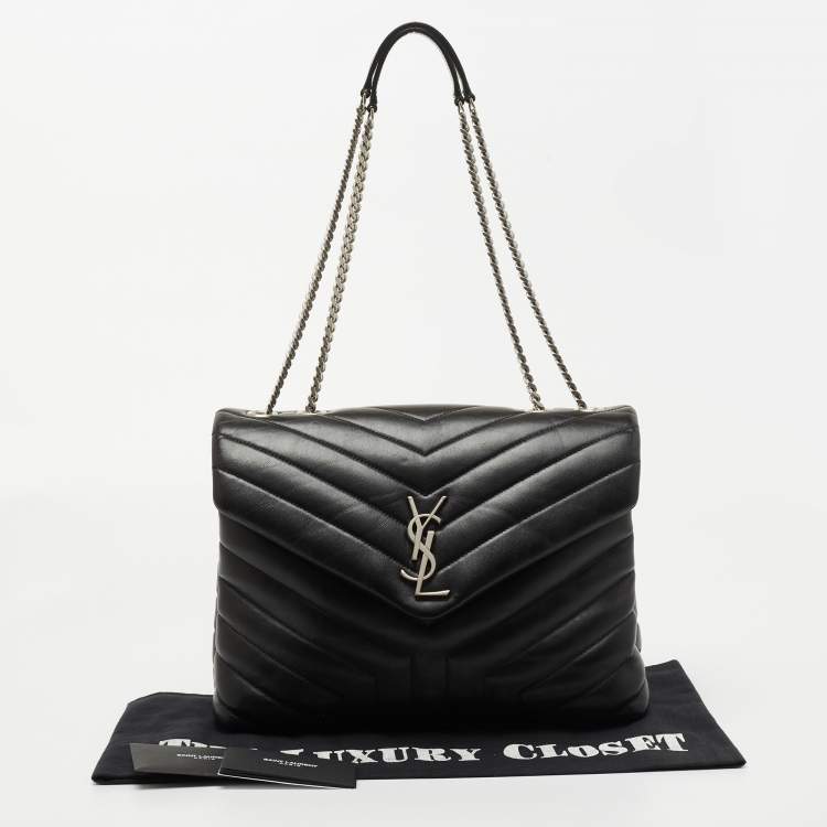 Pre Owned Saint Laurent Black Matelassé Leather Medium Loulou Shoulder Bag