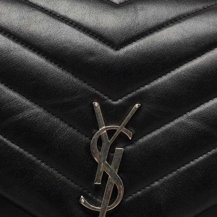 Pre Owned Saint Laurent Black Matelassé Leather Medium Loulou Shoulder Bag