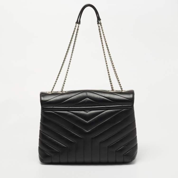 Pre Owned Saint Laurent Black Matelassé Leather Medium Loulou Shoulder Bag