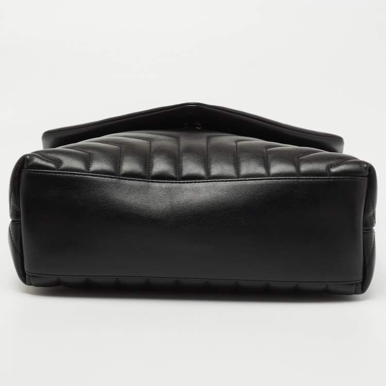 Pre Owned Saint Laurent Black Matelassé Leather Medium Loulou Shoulder Bag