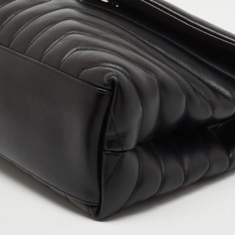Pre Owned Saint Laurent Black Matelassé Leather Medium Loulou Shoulder Bag