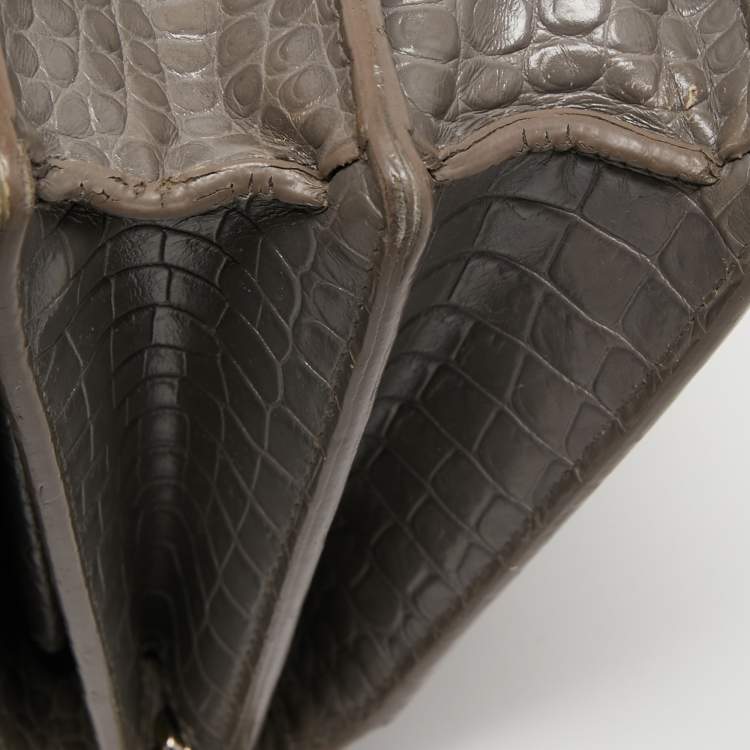 Pre Owned Saint Laurent Grey Croc Embossed Leather Medium Sunset Shoulder Bag