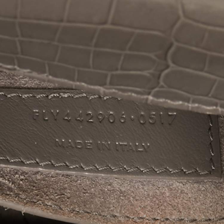 Pre Owned Saint Laurent Grey Croc Embossed Leather Medium Sunset Shoulder Bag