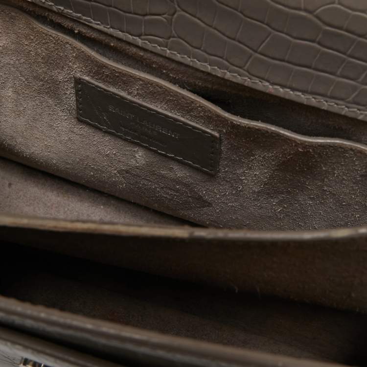 Pre Owned Saint Laurent Grey Croc Embossed Leather Medium Sunset Shoulder Bag