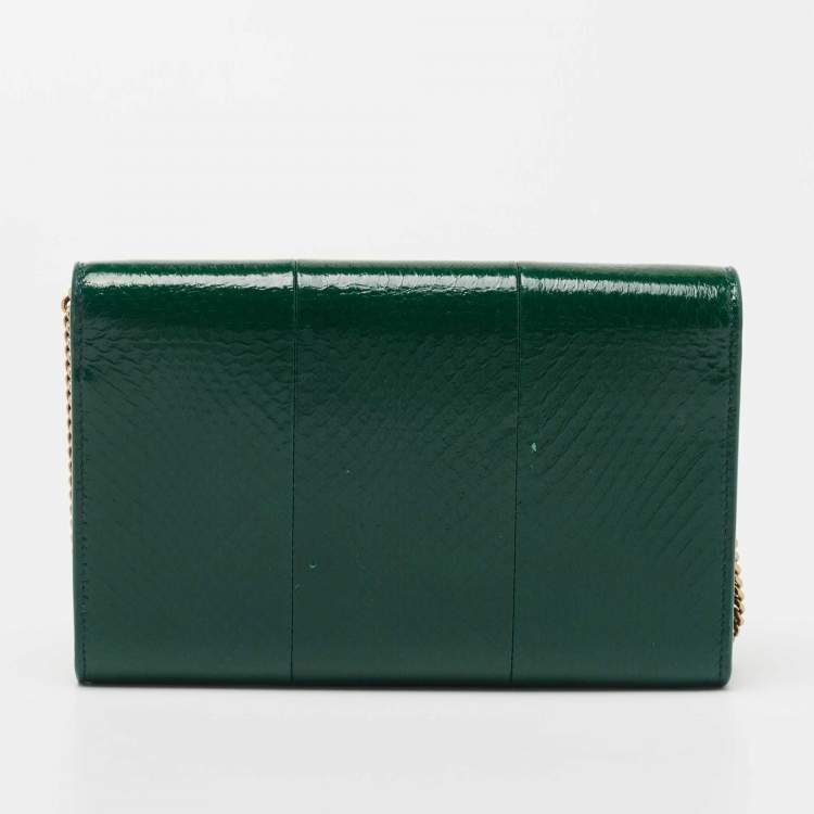 Pre Owned Saint Laurent Green Water Snake Uptown Wallet on Chain
