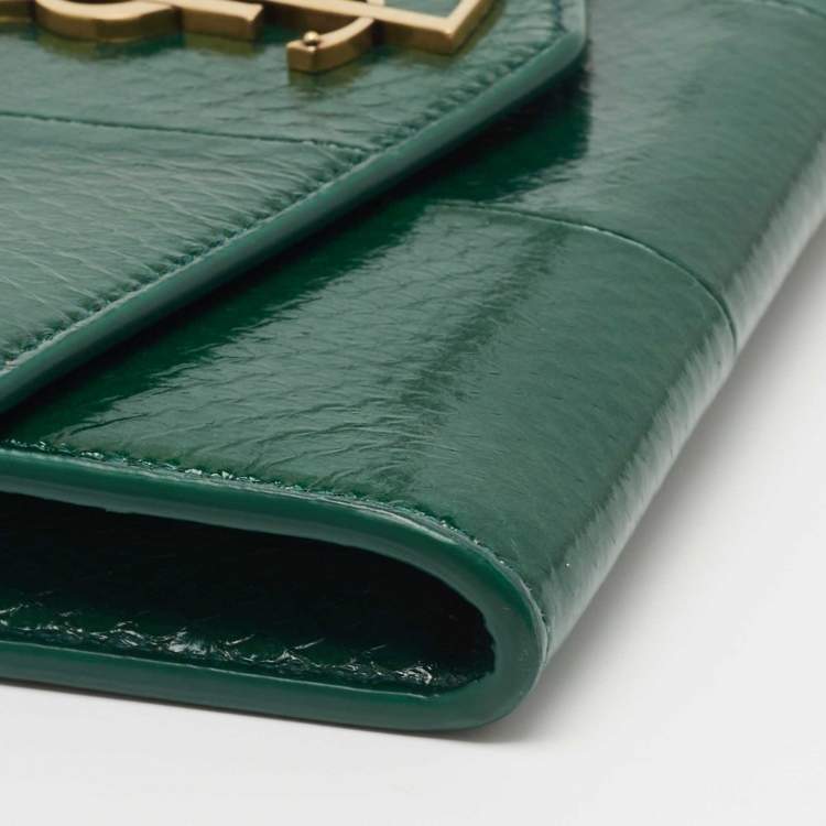 Pre Owned Saint Laurent Green Water Snake Uptown Wallet on Chain