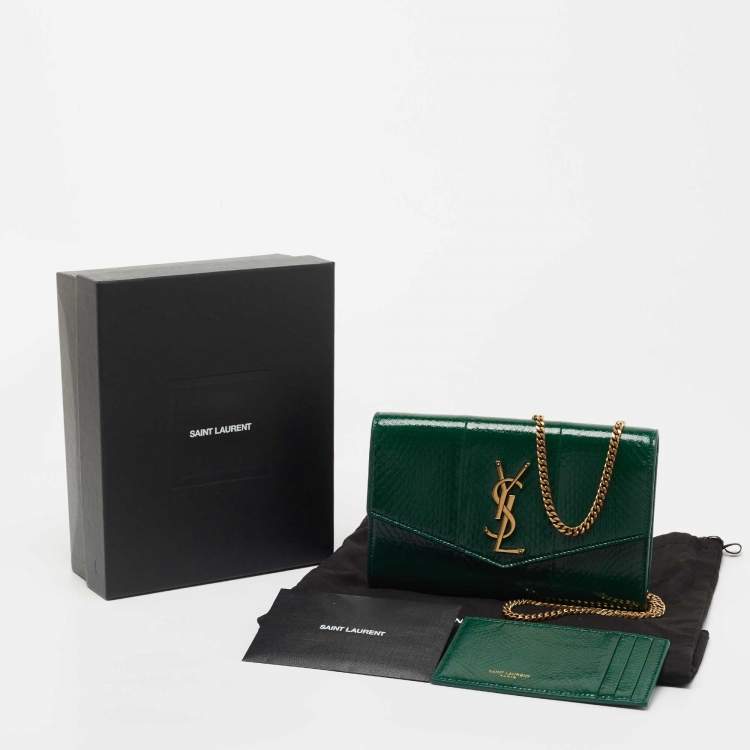 Pre Owned Saint Laurent Green Water Snake Uptown Wallet on Chain