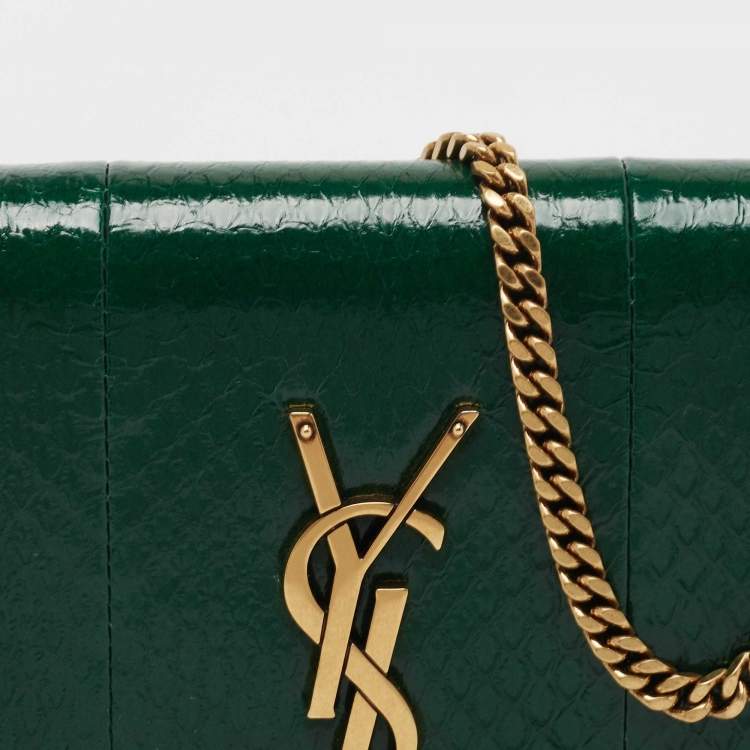 Pre Owned Saint Laurent Green Water Snake Uptown Wallet on Chain