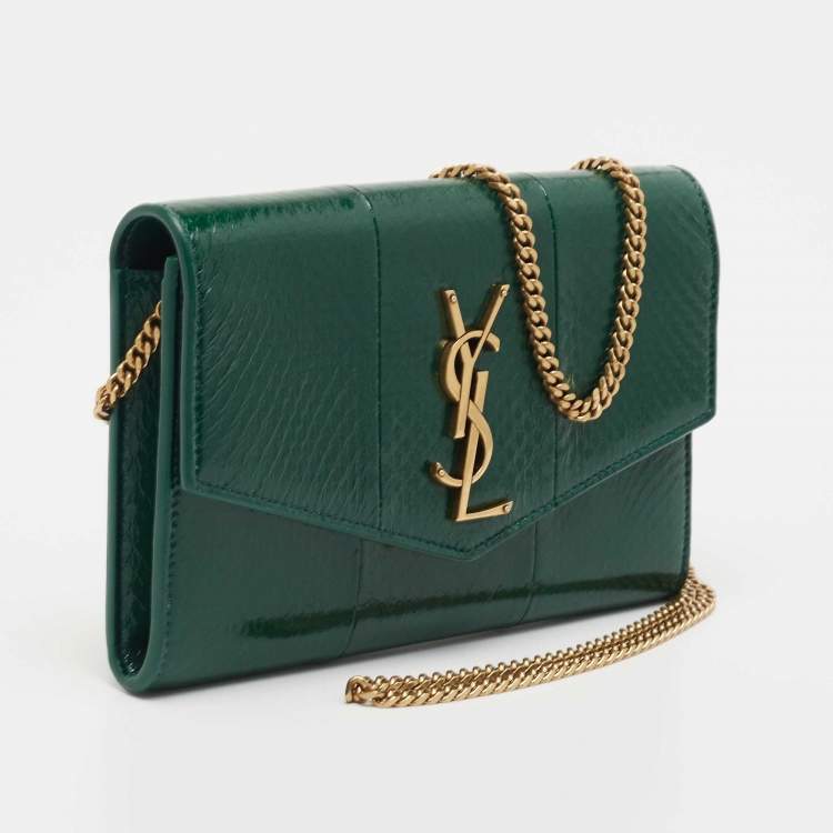 Pre Owned Saint Laurent Green Water Snake Uptown Wallet on Chain