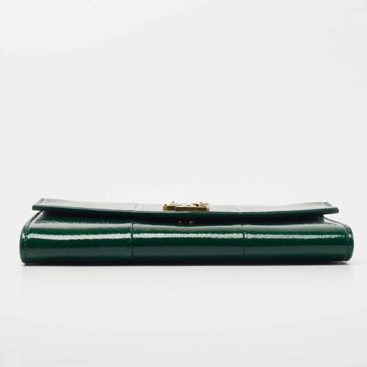 Pre Owned Saint Laurent Green Water Snake Uptown Wallet on Chain