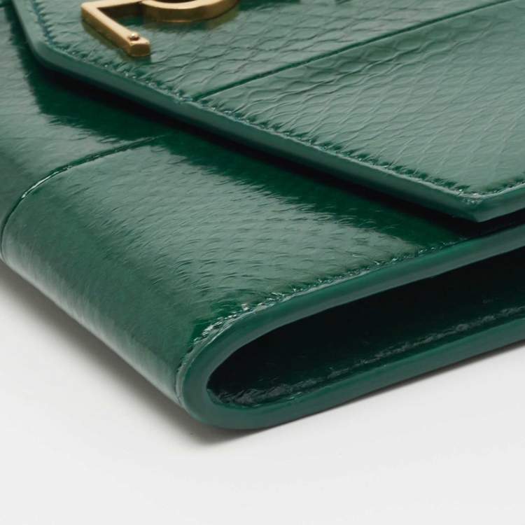 Pre Owned Saint Laurent Green Water Snake Uptown Wallet on Chain