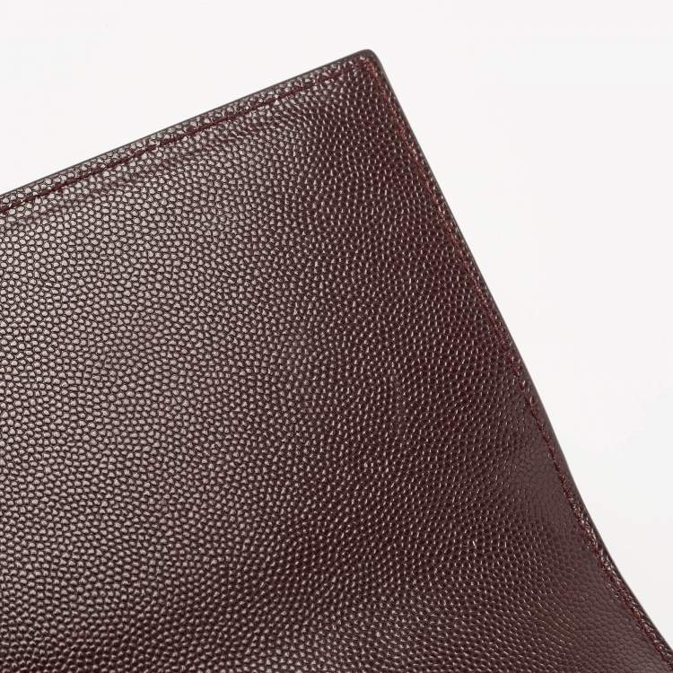 Pre Owned Saint Laurent Burgundy Grained Leather Kate Monogram Clutch