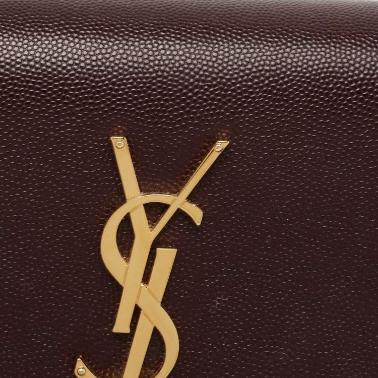 Pre Owned Saint Laurent Burgundy Grained Leather Kate Monogram Clutch