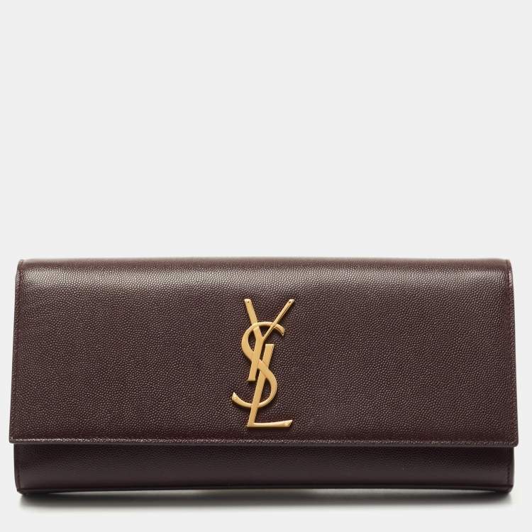 Pre Owned Saint Laurent Burgundy Grained Leather Kate Monogram Clutch